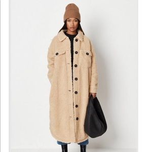 MISSGUIDED beige borg teddy longline shacket